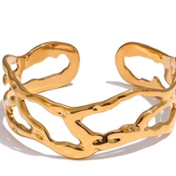 Wide Cuff Bracelet – 18K Gold Plated Stainless Steel, Women's Jewelry, Bracelet - Picture 1 of 2